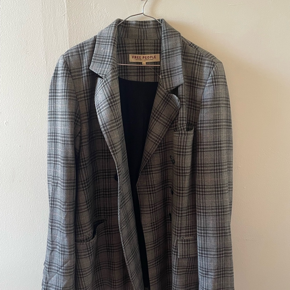 Free People Charcoal Checkered Blazer